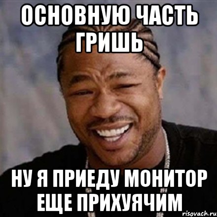 Основную часть гришь Ну я приеду монитор еще прихуячим, Мем xzibit