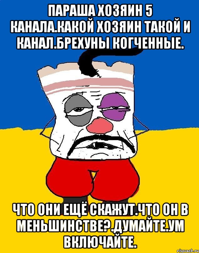 Параша хозяин 5 канала.какой хозяин такой и канал.брехуны когченные. Что они ещё скажут.что он в меньшинстве?.думайте.ум включайте., Мем Западенец - тухлое сало