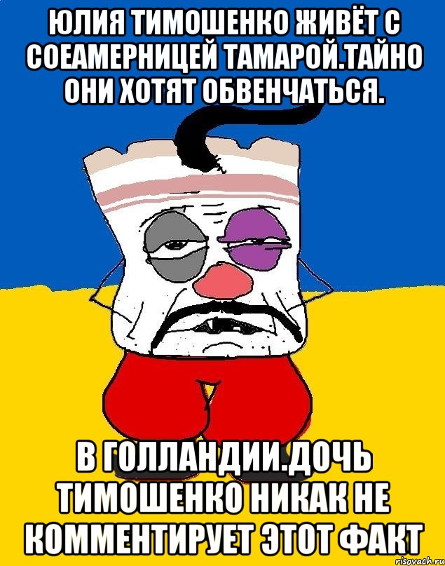 Юлия тимошенко живёт с соеамерницей тамарой.тайно они хотят обвенчаться. В голландии.дочь тимошенко никак не комментирует этот факт, Мем Западенец - тухлое сало