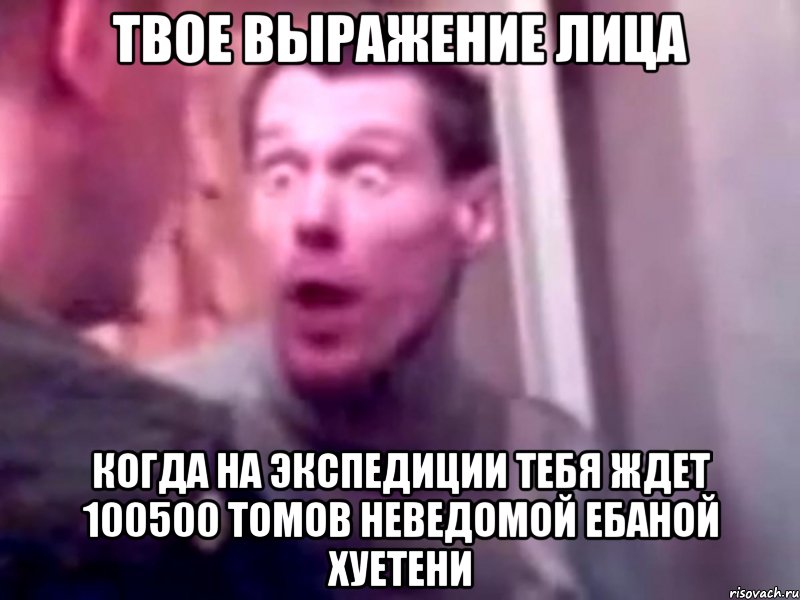 Твое выражение лица когда на экспедиции тебя ждет 100500 томов неведомой ебаной хуетени, Мем Запили