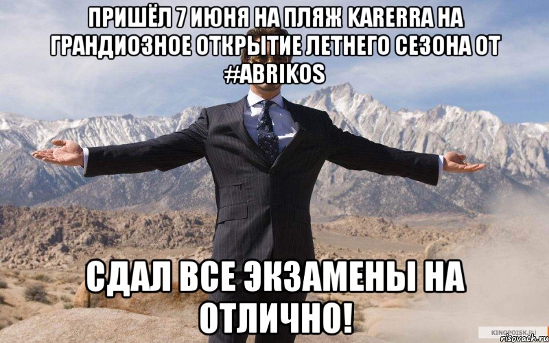 ПРИШЁЛ 7 ИЮНЯ НА ПЛЯЖ KARERRA НА ГРАНДИОЗНОЕ ОТКРЫТИЕ ЛЕТНЕГО СЕЗОНА ОТ #ABRIKOS СДАЛ ВСЕ ЭКЗАМЕНЫ НА ОТЛИЧНО!, Мем железный человек