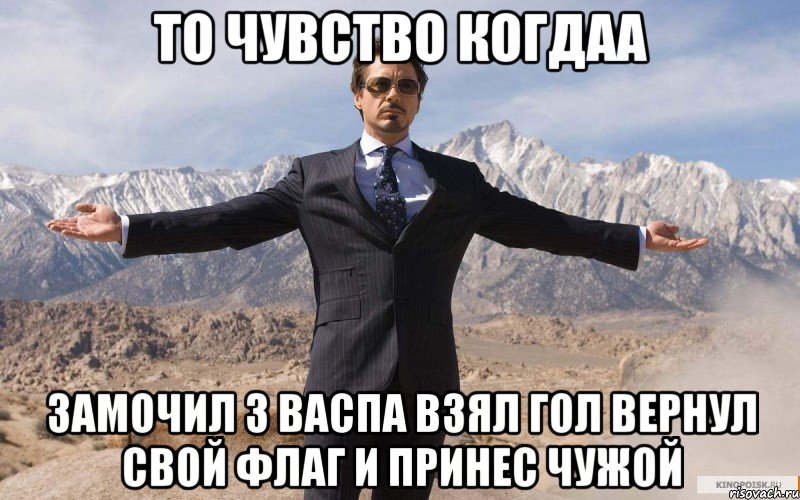 ТО ЧУВСТВО КОГДАА ЗАМОЧИЛ 3 ВАСПА ВЗЯЛ ГОЛ ВЕРНУЛ СВОЙ ФЛАГ И ПРИНЕС ЧУЖОЙ, Мем железный человек