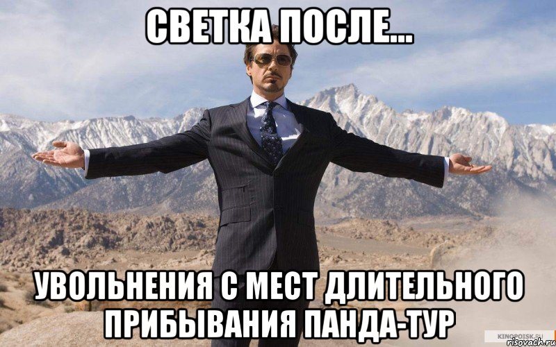 СВЕТКА ПОСЛЕ... УВОЛЬНЕНИЯ С МЕСТ ДЛИТЕЛЬНОГО ПРИБЫВАНИЯ ПАНДА-ТУР, Мем железный человек