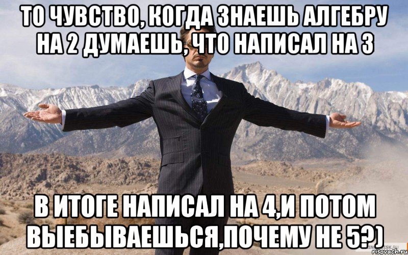 То чувство, когда знаешь алгебру на 2 думаешь, что написал на 3 в итоге написал на 4,и потом выебываешься,почему не 5?), Мем железный человек