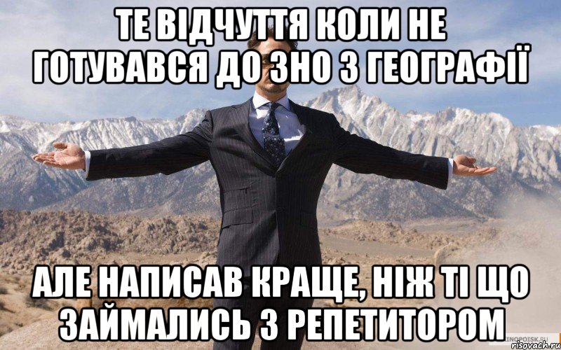 Те відчуття коли не готувався до ЗНО з географії Але написав краще, ніж ті що займались з репетитором, Мем железный человек