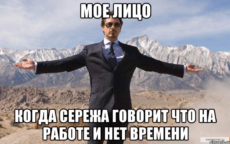 Мое лицо Когда Сережа говорит что на работе и нет времени, Мем железный человек