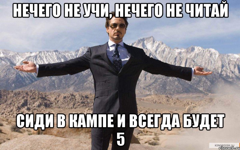 Нечего не учи, нечего не читай сиди в кампе и всегда будет 5, Мем железный человек