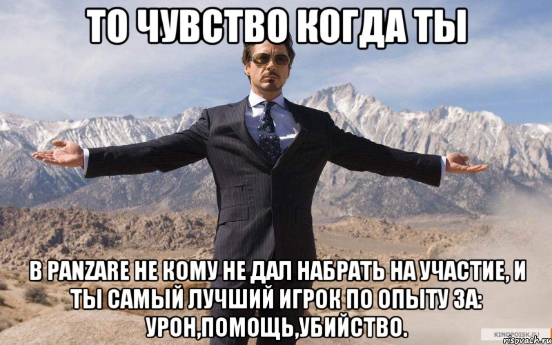 То чувство когда ты в Panzare не кому не дал набрать на участие, и ты самый лучший игрок по опыту за: урон,помощь,убийство., Мем железный человек