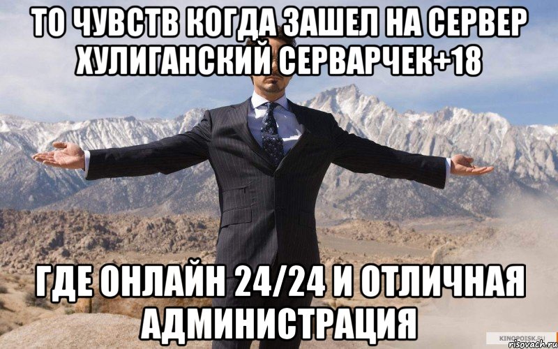 То чувств когда Зашел на сервер Хулиганский Серварчек+18 Где онлайн 24/24 и отличная администрация, Мем железный человек