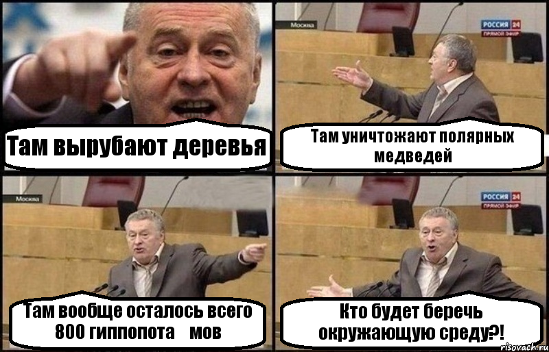 Там вырубают деревья Там уничтожают полярных медведей Там вообще осталось всего 800 гиппопота́мов Кто будет беречь окружающую среду?!, Комикс Жириновский