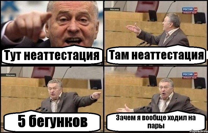 Тут неаттестация Там неаттестация 5 бегунков Зачем я вообще ходил на пары, Комикс Жириновский