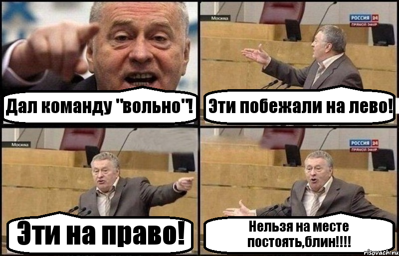 Дал команду "вольно"! Эти побежали на лево! Эти на право! Нельзя на месте постоять,блин!!!!, Комикс Жириновский