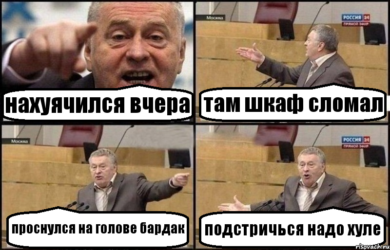 нахуячился вчера там шкаф сломал проснулся на голове бардак подстричься надо хуле, Комикс Жириновский