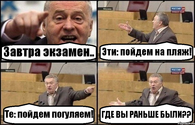 Завтра экзамен.. Эти: пойдем на пляж! Те: пойдем погуляем! ГДЕ ВЫ РАНЬШЕ БЫЛИ??, Комикс Жириновский