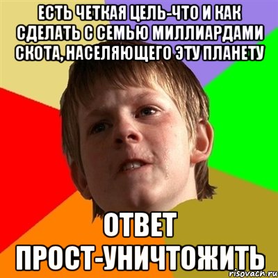 есть четкая цель-что и как сделать с семью миллиардами скота, населяющего эту планету Ответ прост-уничтожить