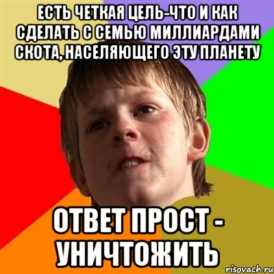 есть четкая цель-что и как сделать с семью миллиардами скота, населяющего эту планету Ответ прост - уничтожить