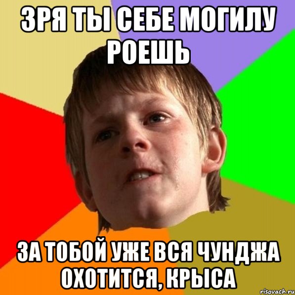 зря ты себе могилу роешь за тобой уже вся Чунджа охотится, крыса