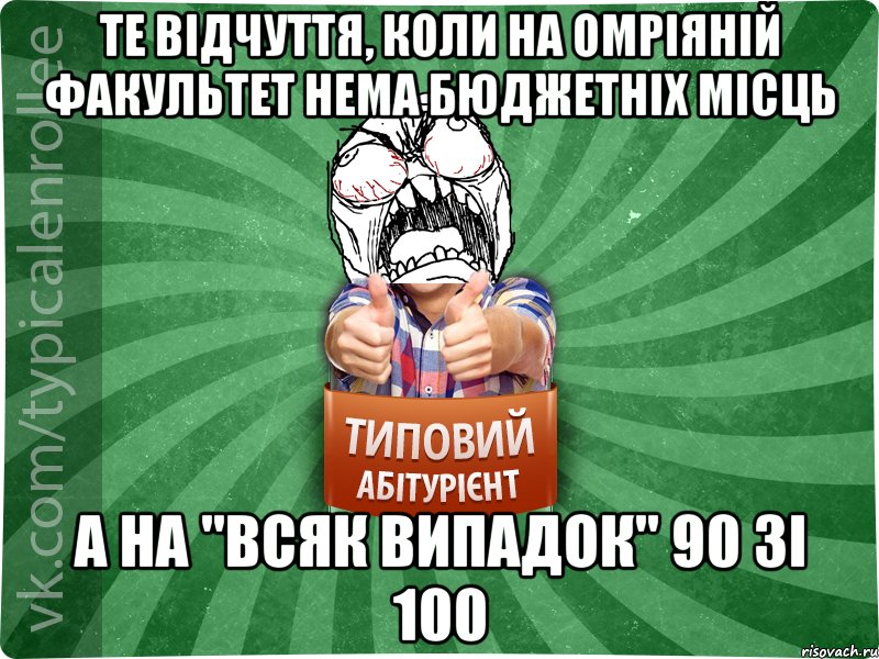 Те відчуття, коли на омріяній факультет нема бюджетніх місць а на "всяк випадок" 90 зі 100, Мем абтура2