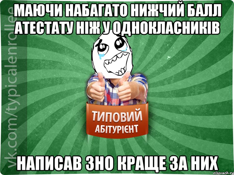 Маючи набагато нижчий балл атестату ніж у однокласників Написав ЗНО краще за них, Мем абтура3