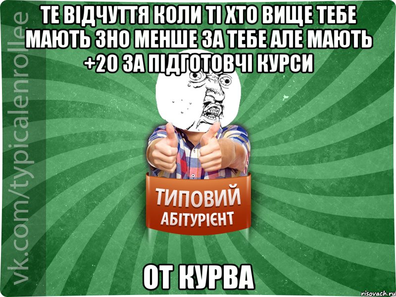 те відчуття коли ті хто вище тебе мають зно менше за тебе але мають +20 за підготовчі курси от курва