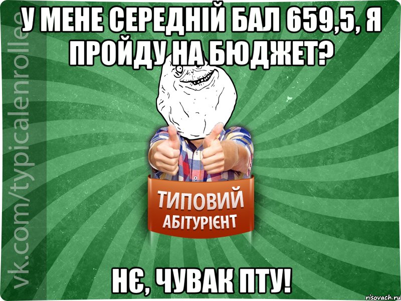 У мене середній бал 659,5, я пройду на бюджет? Нє, чувак ПТУ!