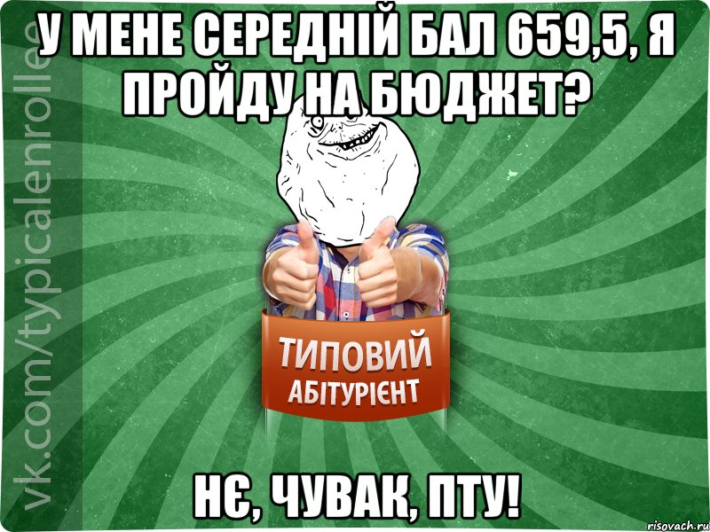 У мене середній бал 659,5, я пройду на бюджет? Нє, чувак, ПТУ!