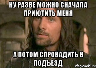 Ну разве можно сначала приютить меня А потом спровадить в подъезд, Мем Арагорн