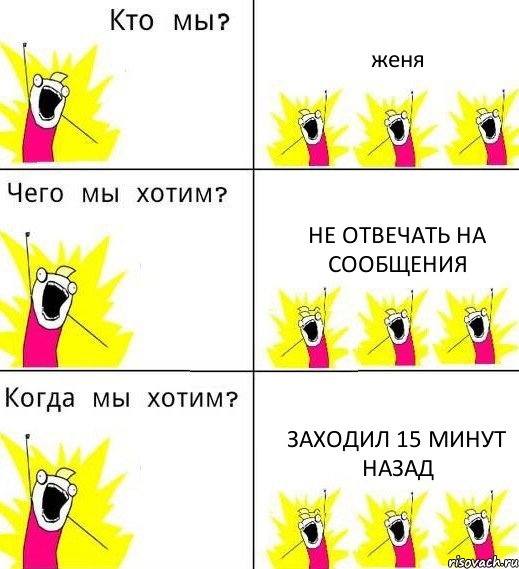 женя не отвечать на сообщения заходил 15 минут назад, Комикс Что мы хотим