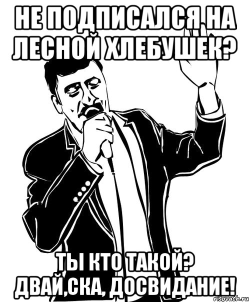 НЕ ПОДПИСАЛСЯ НА ЛЕСНОЙ ХЛЕБУШЕК? ТЫ КТО ТАКОЙ? ДВАЙ,ска, ДОСВИДАНИЕ!, Мем Давай до свидания