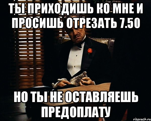 ТЫ ПРИХОДИШЬ КО МНЕ И ПРОСИШЬ ОТРЕЗАТЬ 7.50 НО ТЫ НЕ ОСТАВЛЯЕШЬ ПРЕДОПЛАТУ, Мем Дон Вито Корлеоне