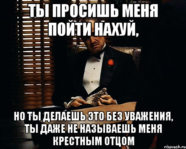 Ты просишь меня пойти нахуй, Но ты делаешь это без уважения, ты даже не называешь меня крестным отцом, Мем Дон Вито Корлеоне