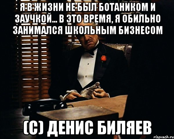 Я в жизни не был ботаником и заучкой... в это время, я обильно занимался школьным бизнесом (с) Денис Биляев, Мем Дон Вито Корлеоне