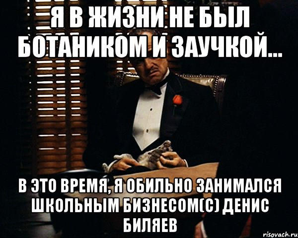 Я в жизни не был ботаником и заучкой... в это время, я обильно занимался школьным бизнесом(с) Денис Биляев, Мем Дон Вито Корлеоне