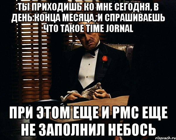 Ты приходишь ко мне сегодня, в день конца месяца, и спрашиваешь что такое time jornal При этом еще и PMC еще не заполнил небось, Мем Дон Вито Корлеоне