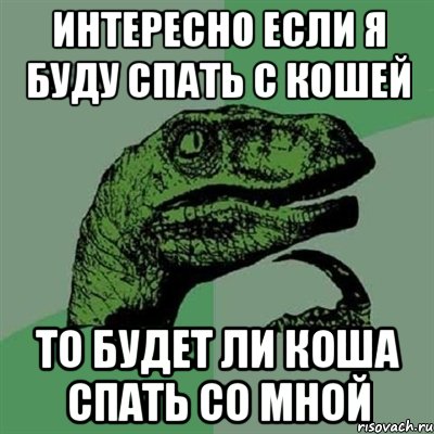 интересно если я буду спать с кошей то будет ли коша спать со мной, Мем Филосораптор