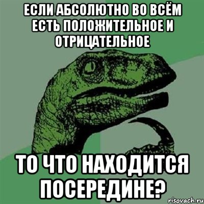 если абсолютно во всём есть положительное и отрицательное то что находится посередине?, Мем Филосораптор