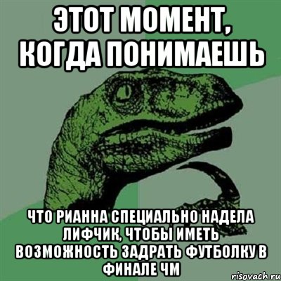 этот момент, когда понимаешь что рианна специально надела лифчик, чтобы иметь возможность задрать футболку в финале чм, Мем Филосораптор