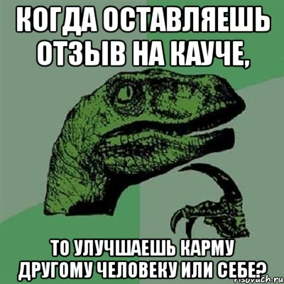 Когда оставляешь отзыв на кауче, то улучшаешь карму другому человеку или себе?, Мем Филосораптор