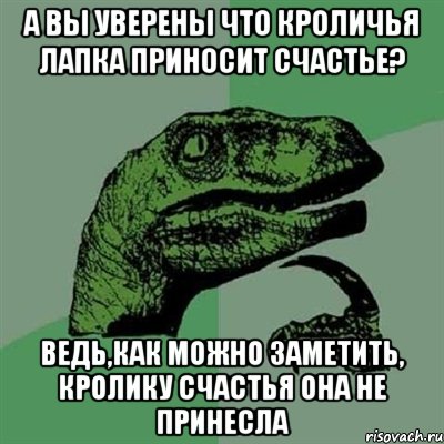 А вы уверены что кроличья лапка приносит счастье? Ведь,как можно заметить, кролику счастья она не принесла, Мем Филосораптор