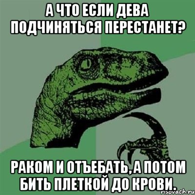 А что если дева подчиняться перестанет? Раком и отъебать, а потом бить плеткой до крови., Мем Филосораптор