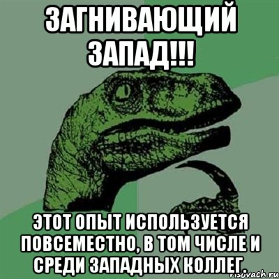 Загнивающий Запад!!! Этот опыт используется повсеместно, в том числе и среди западных коллег., Мем Филосораптор