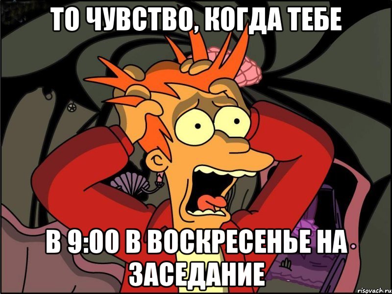 то чувство, когда тебе в 9:00 в воскресенье на заседание, Мем Фрай в панике