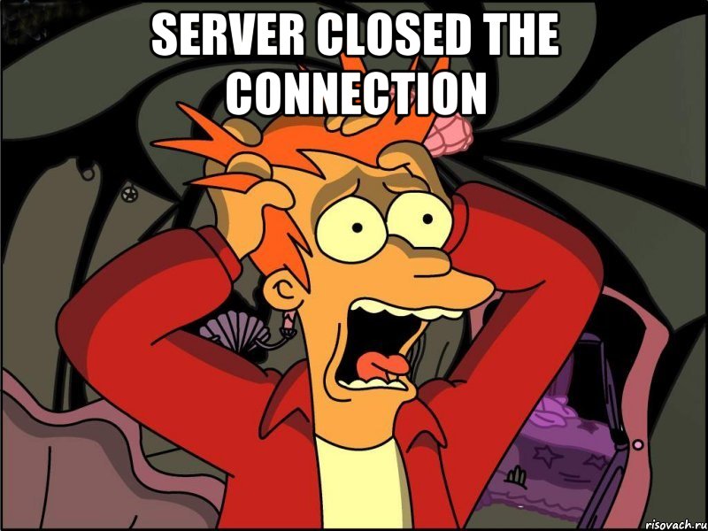 server closed the connection , Мем Фрай в панике