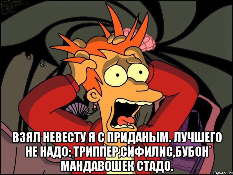  Взял невесту я с приданым. Лучшего не надо: Триппер,сифилис,бубон Мандавошек стадо., Мем Фрай в панике