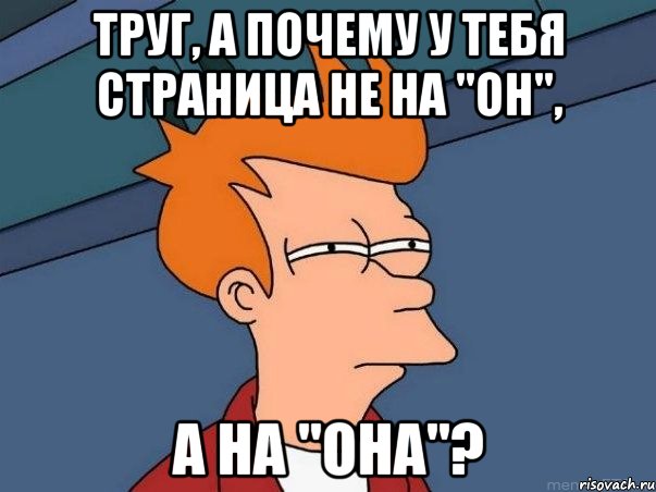 труг, а почему у тебя страница не на "он", а на "она"?, Мем  Фрай (мне кажется или)