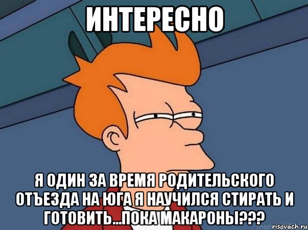 Интересно Я один за время родительского отъезда на юга я научился стирать и готовить...пока макароны???, Мем  Фрай (мне кажется или)