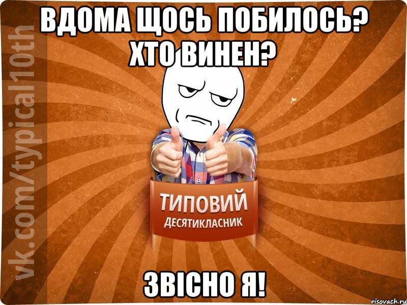 вдома щось побилось? Хто винен? звісно я!, Мем десятиклассник6