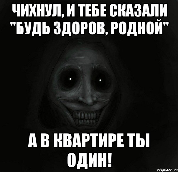 Чихнул, и тебе сказали "Будь здоров, родной" А в квартире ты один!, Мем Ночной гость