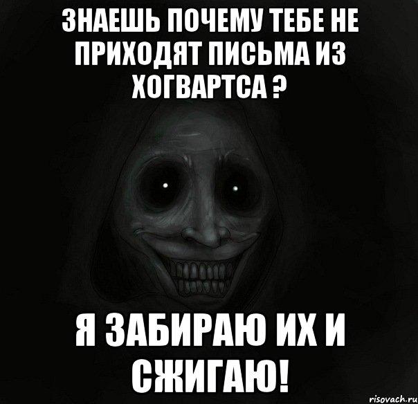 Знаешь почему тебе не приходят письма из Хогвартса ? Я забираю их и сжигаю!, Мем Ночной гость