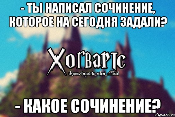 - ты написал сочинение, которое на сегодня задали? - какое сочинение?, Мем Хогвартс